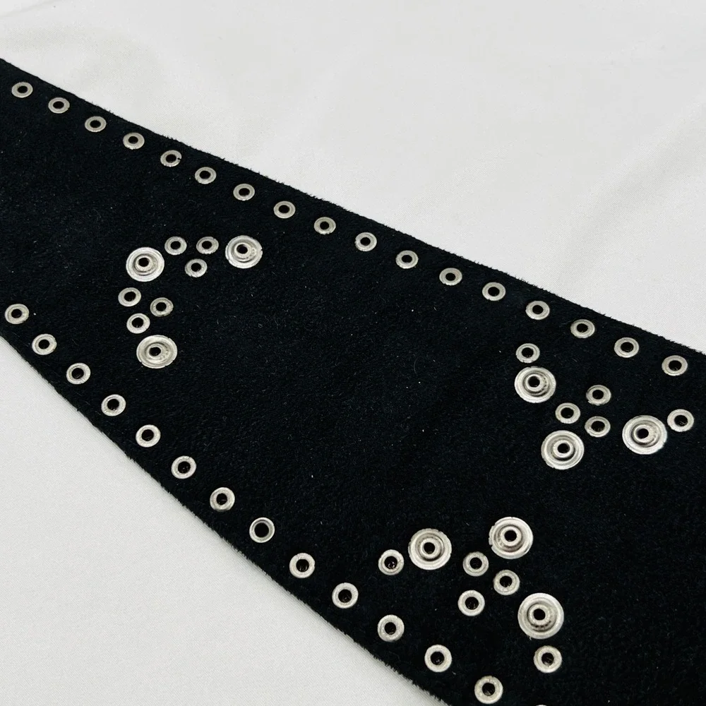 Faux Suede Embroidered Studded‎ Embroidered Wide Waist Belt Sz L Boho Festival